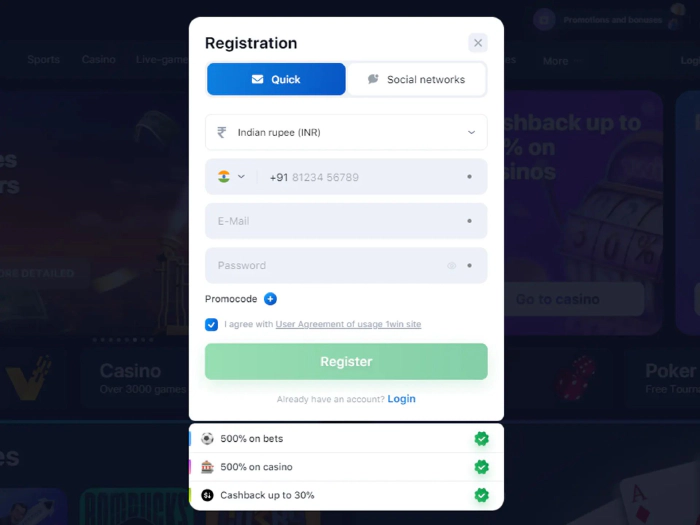 1win India website design and navigation features.