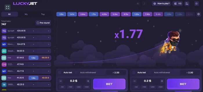 1win crash game Lucky Jet interface