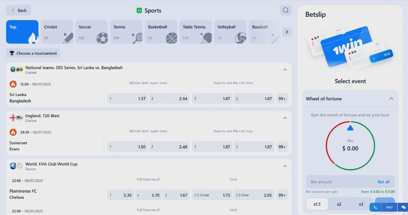 Selection of popular sports for Prematch Betting in India